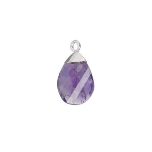 Amethyst / sterling silver 1pkg1, electroplated hand-cut flat faceted twisted teardrop drop natural 13x9mm