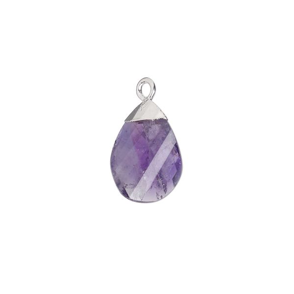 Amethyst / sterling silver 1pkg1, electroplated hand-cut flat faceted twisted teardrop drop natural 13x9mm image number 0
