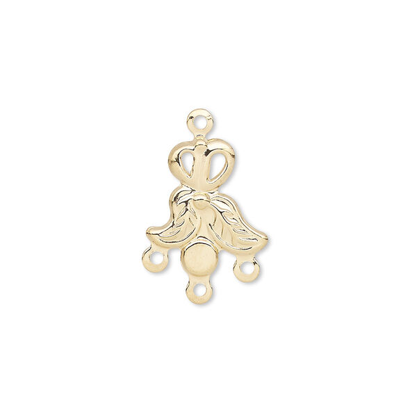 Drop, gold-plated steel, 14x13mm single-sided double leaf with 3mm round setting, 3 loops. Sold per pkg of 100. image number 0