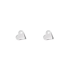Charm, sterling silver, 6.5mm flat heart. Sold per pkg of 2.