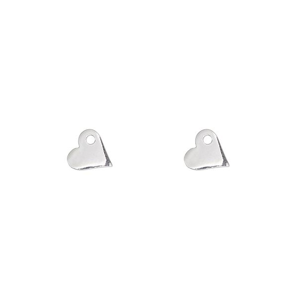 Charm, sterling silver, 6.5mm flat heart. Sold per pkg of 2. image number 0