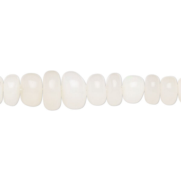 Bead, Ethiopian white opal (natural), 3x1mm-9x5mm graduated hand-cut rondelle, C grade, Mohs hardness 5 to 6-1/2. Sold per 16-inch strand. image number 0