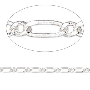 Chain 1pkg1 silver-plated long & short, 2.5mm oval, brass 5 foot unfinished