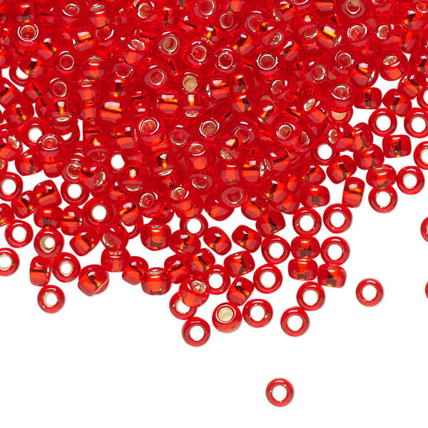 Seed bead, TOHO BEADS®, glass, pkg/250g, #8 round, transparent silver-lined Siam ruby (TR-08-25B). image number 0