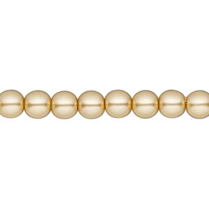 Bead, Czech glass pearl, light gold, 6mm round. Sold per 18-inch strand, approximately 80 beads.