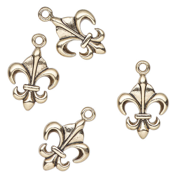 Charm, antique gold-finished "pewter" (zinc-based alloy), 16x13mm fleur-de-lis. Sold per pkg of 4. image number 0