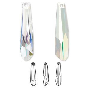 Focal 6pk crystal AB V partially frosted, Swarovski® 56x12mm pendant crystalacite 6017/G
