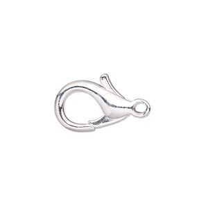 Clasp lobster claw 1pkg100 silver-plated, 17x11mm, brass 1-strand