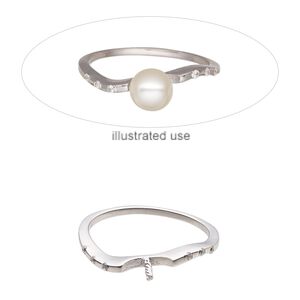 Ring, cubic zirconia and sterling silver, clear, 2.5mm wide asymmetrical band with 4.5mm twisted peg, fits up to 8mm half-drilled round bead, size 7. Sold individually.