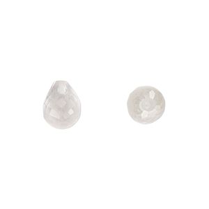 Quartz crystal 1pkg2, hand-cut half-drilled faceted teardrop bead natural 10x8mm