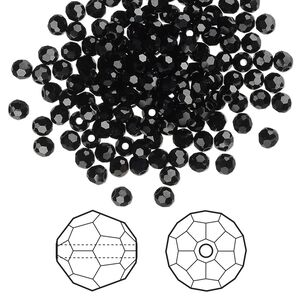 Bead 720pk jet, Swarovski® 3mm round 5000