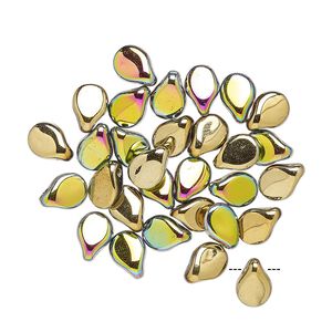 Bead, Preciosa Pip™, Czech pressed glass, opaque California meadows, 7x5mm top-drilled pip. Sold per pkg of 30.