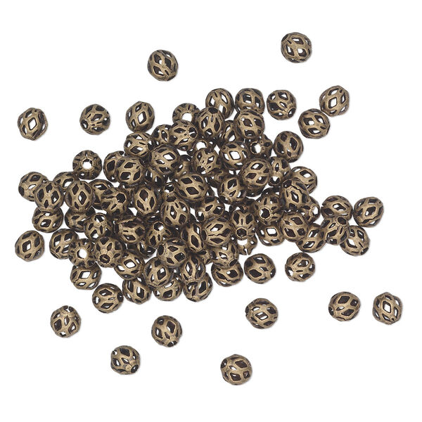 Bead, antique gold-plated brass, 4mm cutout round. Sold per pkg of 100. image number 0