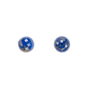 Lapis lazuli 1pkg2, hand-cut half-drilled faceted round bead natural 8mm