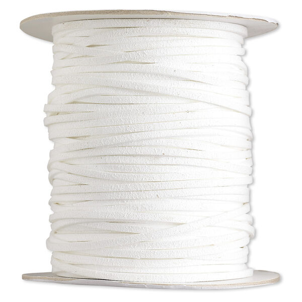 Cord, faux suede lace, white, 3mm. Sold per 100-yard spool. image number 0