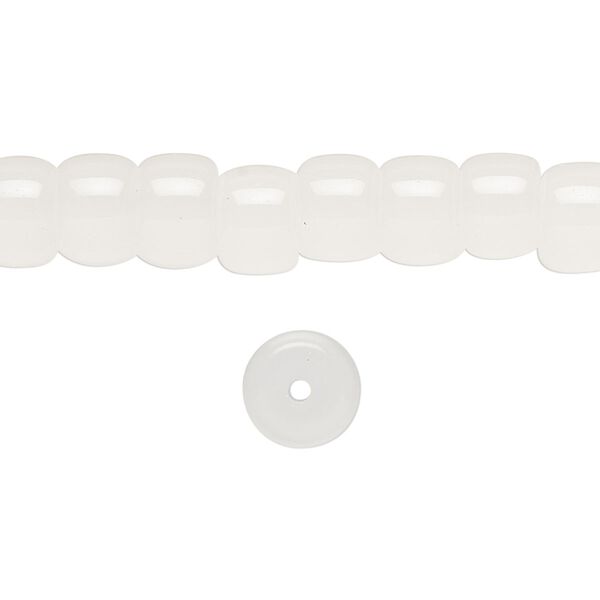 Bead, glass, translucent white opal, 8x6mm barrel. Sold per 15-1/2 to 16-inch strand. image number 0
