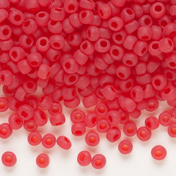 Seed bead, Dyna-Mites™, glass, transparent matte red, #6 round. Sold per 40-gram pkg. image number 0