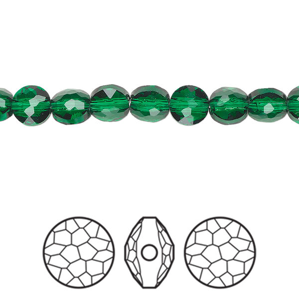 Bead 4pk majestic green, Crystal Passions® 6mm puffed round 5034 image number 0