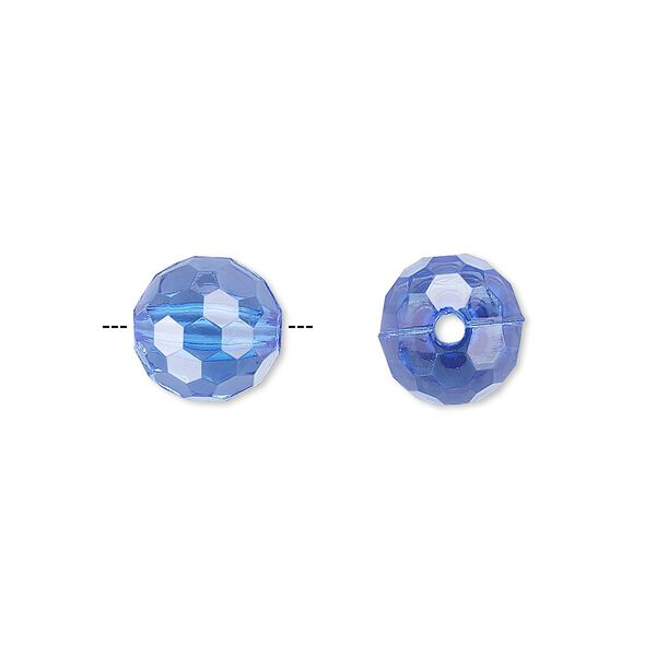 Bead, acrylic, blue, 10mm faceted round. Sold per 100-gram pkg, approximately 170 beads. image number 0