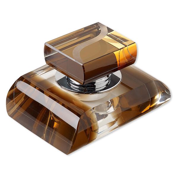 Diffuser, glass / foam / silver-finished brass, clear and smoky brown, 3-5/8 x 2-3/4 x 2-inch rounded rectangle with etched curve design. Sold individually. image number 0