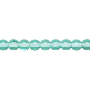 Bead, Czech glass druk, transparent light aqua, 6mm round. Sold per 15-1/2" to 16" strand.
