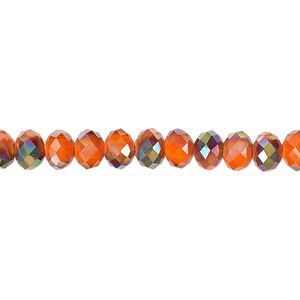 Bead 1pk 48 facets opaque orange smoky AB, Celestial Crystal® 6x4mm rondelle 15.5-16 inch