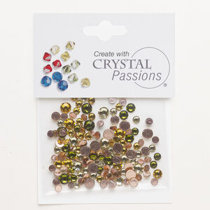 Flat back mix 1pkg144 jonquil / khaki / sunflower foil back, Crystal Passions&reg; rhinestone 3.00-4.80mm hotfix round SS12 / SS16 / SS20