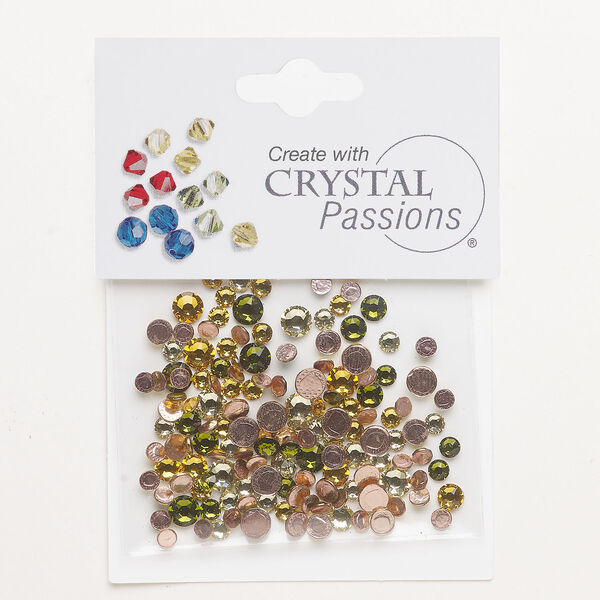 Flat back mix 1pkg144 jonquil / khaki / sunflower foil back, Crystal Passions&reg; rhinestone 3.00-4.80mm hotfix round SS12 / SS16 / SS20 image number 0