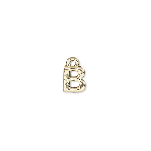 Charm, gold-finished "pewter" (zinc-based alloy), 7.5x6.5mm alphabet letter B. Sold per pkg of 2. image number 0