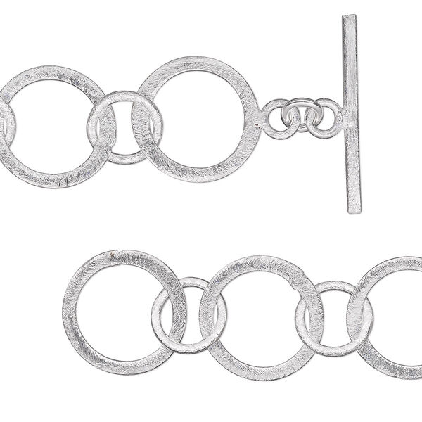 Chain, silver-plated copper, 17mm textured round link, 36 inches with toggle clasp. Sold individually. image number 0