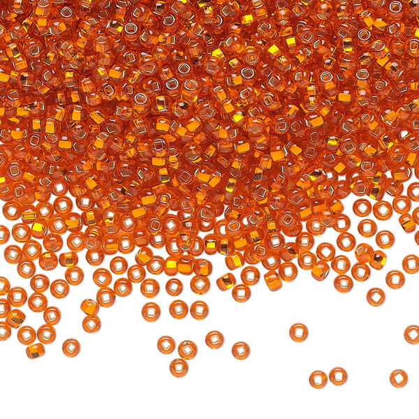 Seed bead, Preciosa Ornela Czech glass, pkg/50g, #11 rocaille, transparent silver-lined dark orange, (97030). image number 0