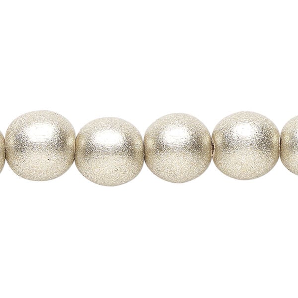 Bead 1pkg1, Taiwanese cheesewood (coated), painted metallic platinum, 9-10 round, 15-1/2 to 16 inches. image number 0