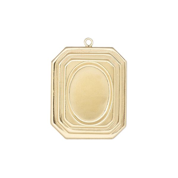 Drop, 14Kt gold-filled, 23x19mm single-sided rectangle with 14x10mm oval setting. Sold individually. image number 0