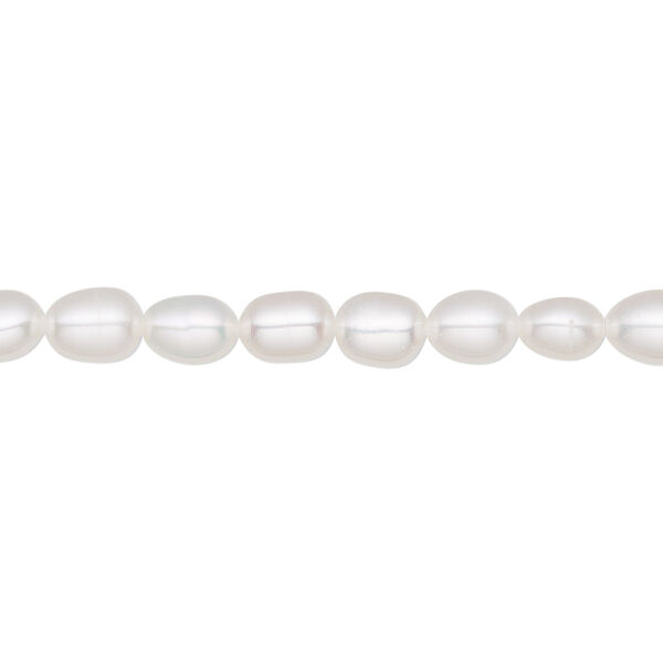 Pearl, cultured freshwater (bleached), white, 4-5mm rice, B- grade, Mohs hardness 2-1/2 to 4. Sold per 14-inch strand. image number 0