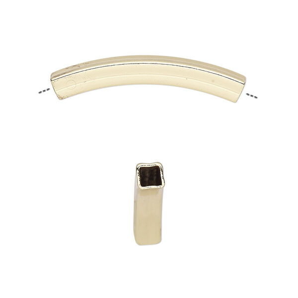 Bead, gold-finished brass, 30x4mm curved square tube. Sold per pkg of 4. image number 0