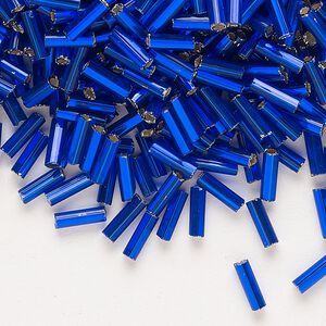 Bead, Preciosa Ornela Czech glass, bugle bead, pkg/500g, 1/4 inch, silver-lined transparent blue, (37100).