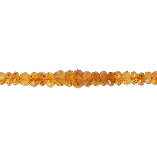 Bead, madeira citrine (heated), 3x1mm-5x3mm hand-cut graduated faceted rondelle, B grade, Mohs hardness 7. Sold per 4-inch strand, approximately 50 beads. image number 0