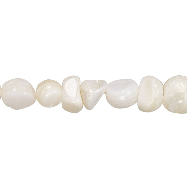 Bead, mother-of-pearl shell (natural / bleached), white, medium chip / small to large pebble / mini to small nugget, Mohs hardness 3-1/2. Sold per 15" to 16" strand. image number 0