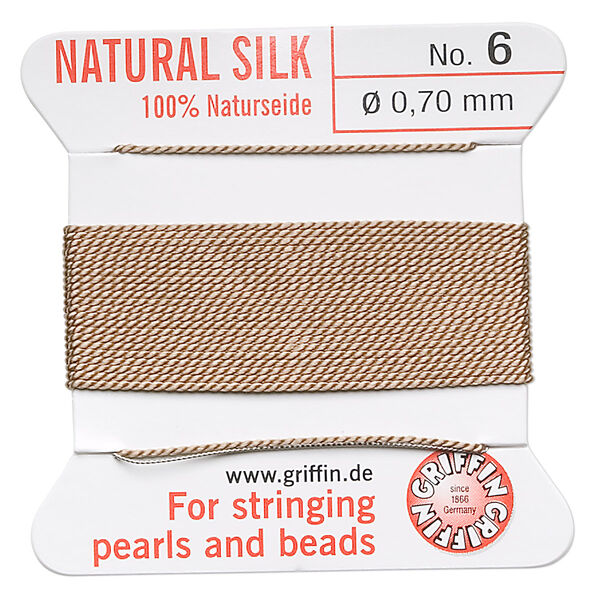 Thread, Griffin, silk, beige, size #6. Sold per 2-meter card (approximately 78 inches). image number 0