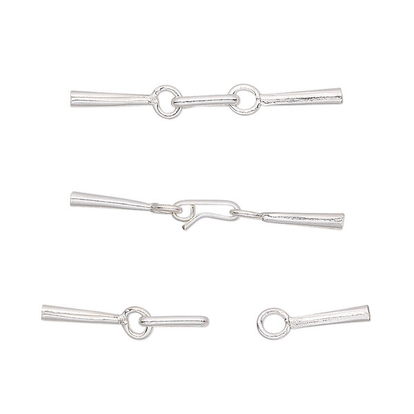 Clasp, Hill Tribes, hook-and-eye, sterling silver, 25x2mm with cone and glue-in ends, 1.5mm inside diameter. Sold individually. image number 0