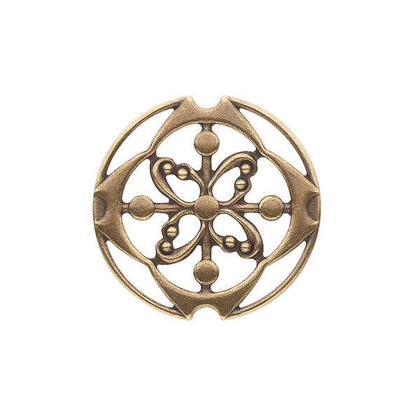 Component, brass, 24mm single-sided fancy flat round. Sold per pkg of 4. image number 0