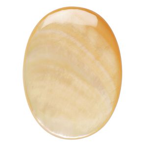Cabochon, gold lip shell (natural), 40x30mm calibrated oval, Mohs hardness 3-1/2. Sold individually.