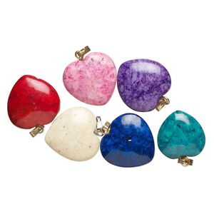 Riverstone / brass 1pkg6, gold-finished / silver-finished heart pendant mix 18-20mm