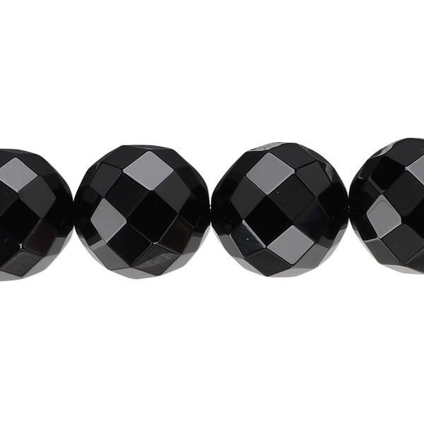 Bead, black onyx (dyed), 14mm faceted round, B grade, Mohs hardness 6-1/2 to 7. Sold per 15-1/2" to 16" strand. image number 0