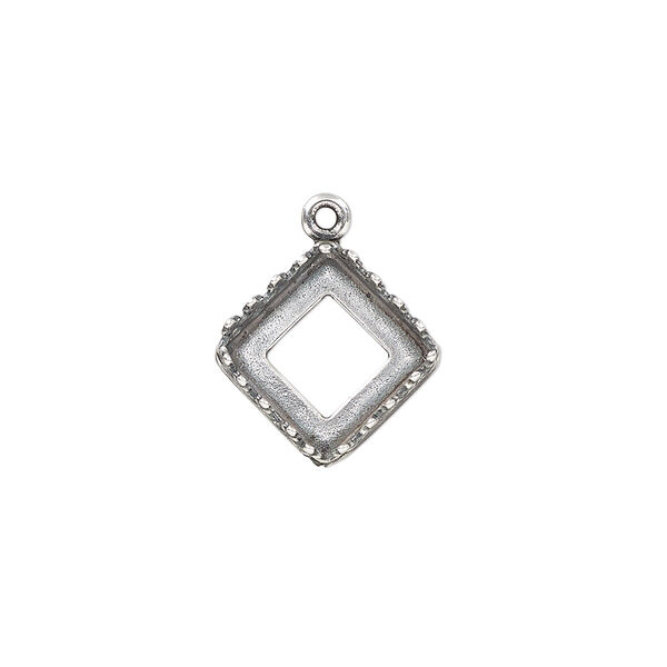 Drop, JBB Findings, antique silver-plated brass, 15x15mm square with open back and decorative trim with 10x10mm square bezel setting. Sold individually. image number 0