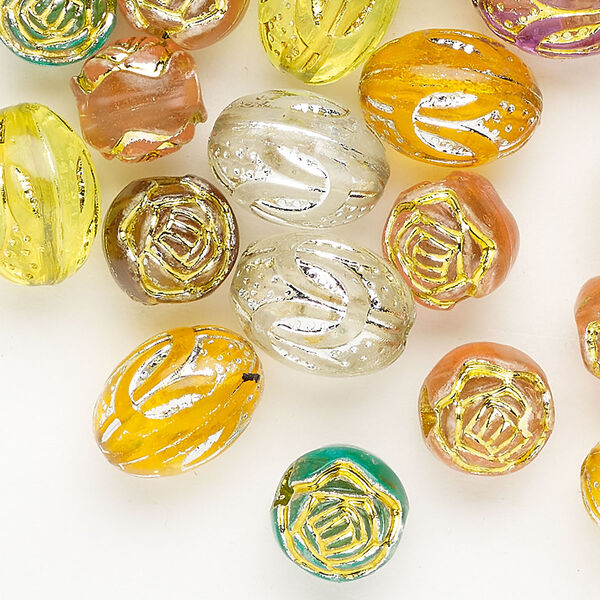 Acrylic 1pkg1, bead mix mixed colors oval / flower 1 ounce 9mm round / 14x10mm image number 0