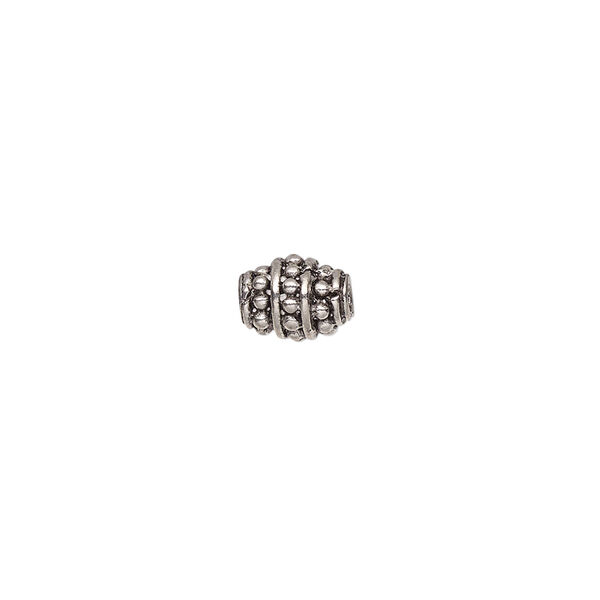 Bead, pewter (tin-based alloy), pkg/1, antiqued, 10x7mm beaded oval. image number 0