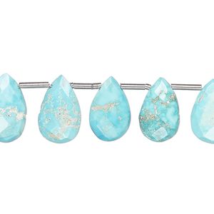 Imperial crown turquoise 1pkg17, hand-cut top-drilled faceted puffed teardrop bead natural 11x7mm-15x10mm