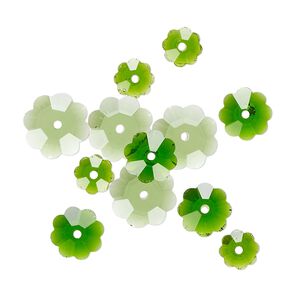 Bead assortment, emerald green, 10x3.5mm / 8x3mm / 6x2mm flower margarita. Sold per pkg of 12.