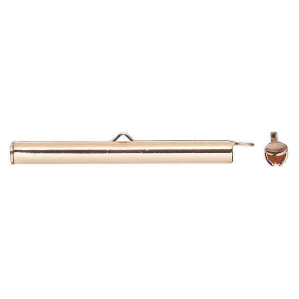 End bar, copper-plated brass, 40x4mm round tube with fold-in ends, 2.75-3mm inside diameter. Sold per pkg of 10. image number 0